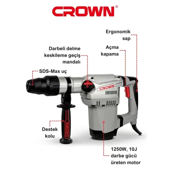Crown CT18118 BMC Kırıcı Delici – 1250W SDS Max