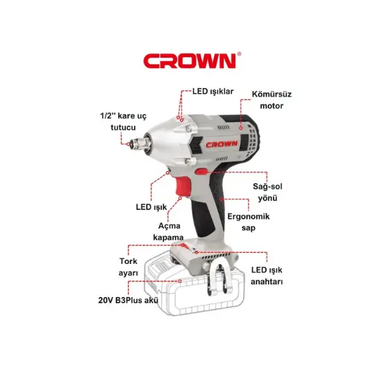 Crown CT22015HX-2 Çift Akülü 2 Ah Somun Sıkma Makinesi